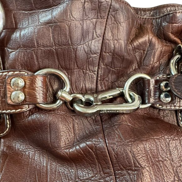 B. Makowsky Genuine Leather Boho Tote Bag Brown | Silver Hardware | Preowned - Picture 11 of 16